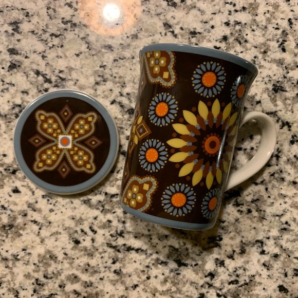 Vera Bradley Porcelain Coffee Tea Mug Cup with Lid, Retired Canyon Pattern - Picture 1 of 5